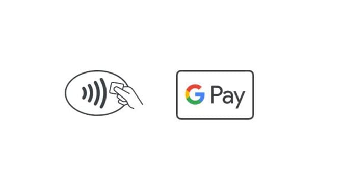 Ikon med Google Pay och blipp. Bild.