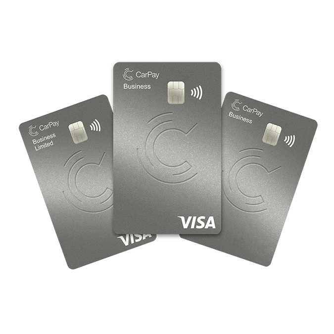 CarPay Business Limited-, CarPay Business Visa- och ett CarPay Businesskort. Bild.