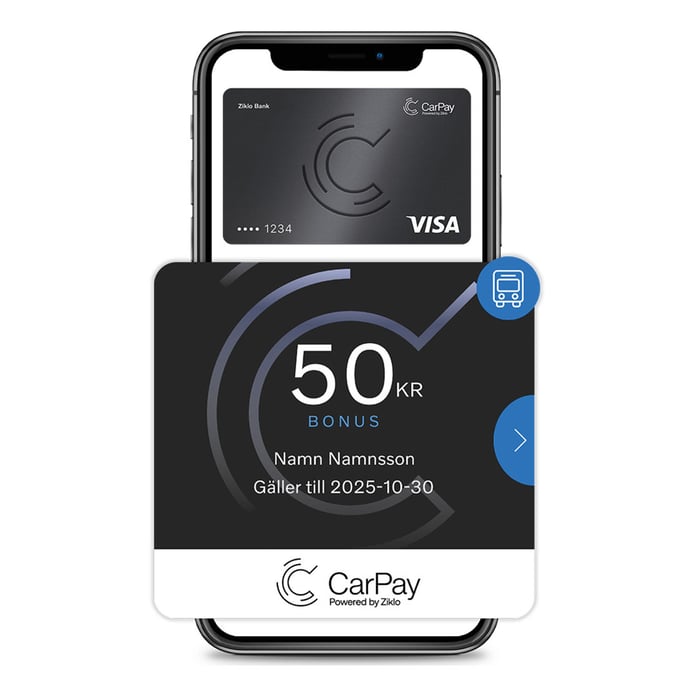 Mobilvy med CarPay bonuscheck. Bild.